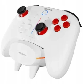 Rampage Hydra Pro bílá / Gamepad / Bezdrátový / RGB / Hall senzor / Magnetické spouště / Nabíjecí stanice (HYDRAPRO-WHITE)