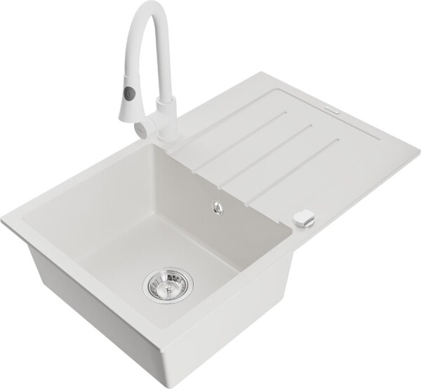 MEXEN - Bruno granitový dřez 1 s odkapávačem včetně baterie Elia, bílá 6513-20-670101-20