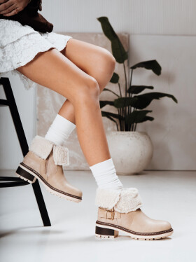 Dámské kozačky s ovčí kůží béžové FashionStreet ZY1249 40