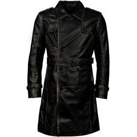 Pánský Kožený Kabát Edwin Rub Off Brixton Černý Velikost: L