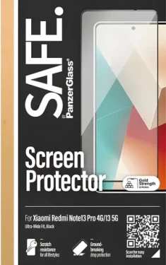 PanzerGlass SAFE UWF pro Xiaomi Redmi Note 13 4G černá / Tvrzené sklo / Plně nalepovací / tloušťka 0,66 mm