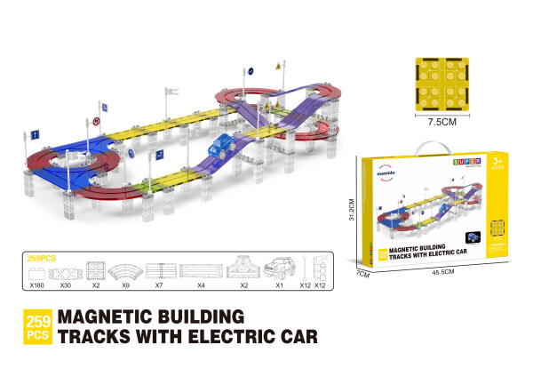 Mamido Magnetická stavebnice závodní dráha s elektrickým autíčkem 259 dílů XXL MT1469