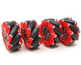Robotická Mecanum kola 60 mm – sada 4 všesměrných kol, červená (6.7 mm náboj)