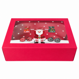 Dortisimo Vánoční dárková krabice červená s okénkem Santa s činkami (22,3 x 15,1 x 7,1 cm)