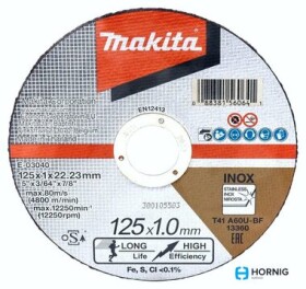 Makita E-03040 / Řezný kotouč na nerez / 125x1.0 mm / Průměr otvoru: 22.23 mm (E-03040)