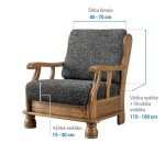 Bielastické potahy VITTORIA šedá křeslo s dřevěnými rukojeťmi (š. 40 - 70 cm)