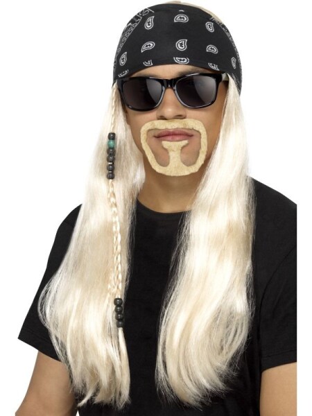 Hard Rocker sada s blond parukou vousy brýlemi a šátkem