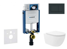 GEBERIT - Kombifix Set předstěnové instalace, klozetu Oudee Vortex a sedátka softclose, tlačítko Sigma30, černá lesk/černá mat SANI15CA5142