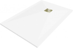 MEXEN/S - Stone+ čtvercová sprchová vanička 140 x 100, bílá, mřížka zlatá 44101014-G