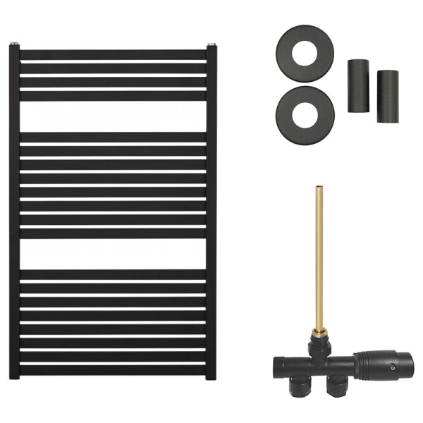 CERANO Koupelnový radiátorový set Vincenzo - ústřední vytápění - boční jednobodové připojení - 400W - černá matná - 970x600 mm