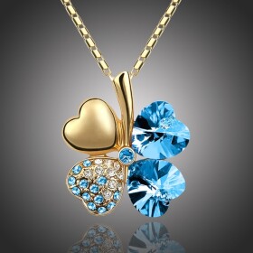 Náhrdelník Swarovski Elements Čtyřlístek - zlato seablue, Světle modrá 40 cm + 5 cm (prodloužení)
