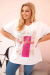 Dámská bavlněná halenka Plus Size s potiskem „Day Dream“ bílá + růžová UNI