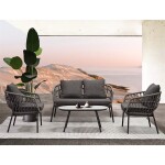 Zahradní set 1+1+2, stůl 90x48, židle a dvojsedačka, Antracitový umělý ratan, kov antracit, tmavě šedá látka.