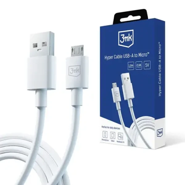 3mk datový kabel - Hyper Cable A to Micro 1.2m 5V 2.4A bílá (5903108541176)