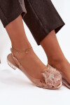 Průhledné sandály na nízkém podpatku s krystaly a ozdobou D&A MR52-230 růžové zlato 41