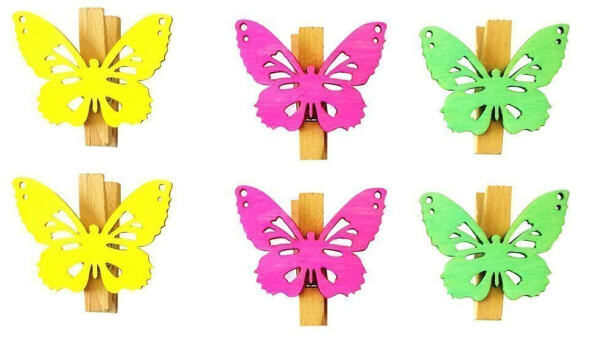 Dřevění motýli 4cm s kolíčkem - žlutý mix 6ks, 1. vydání