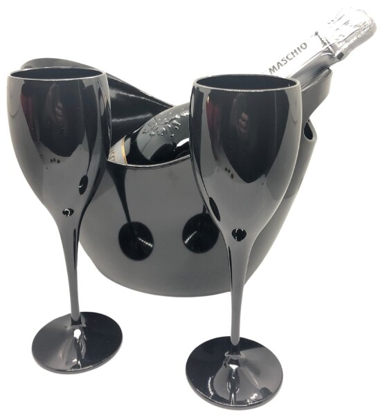 Chladící nádoba na víno černá 4L a 2 ks sklenice na víno černé 150 ml Chladící nádoba na víno černá 4L a 2 ks sklenice na víno černé 150 ml