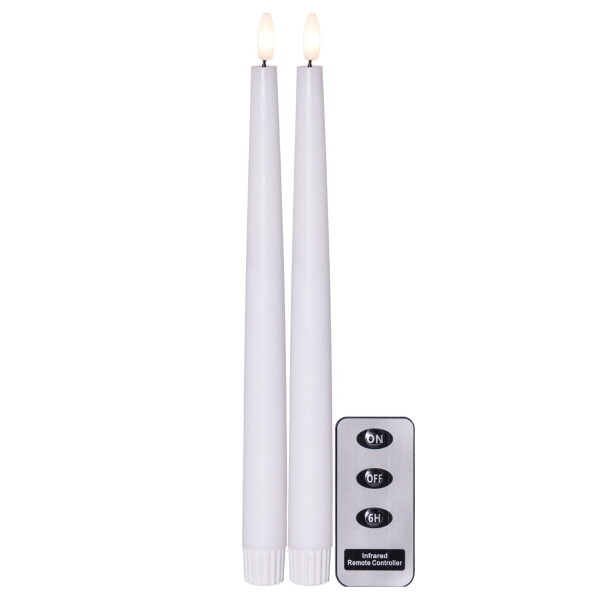 STAR TRADING LED svíčka Flamme Slim White 28 cm – set 2 ks + dálkový ovladač, bílá barva, vosk