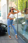 Sexy džíny s vysokým pasem a zničeným vzhledem Skinny Jeans denimblue 36