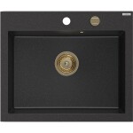 MEXEN/S - Elix granitový dřez 1-miska 600 x 500 mm, černá/stříbrná metalik, sifon zlatá 6525601005-73-G