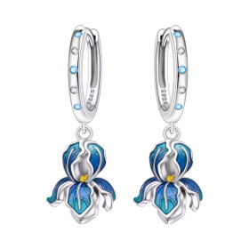 Stříbrné náušnice s modrým květem - stříbro 925/1000, Modrá
