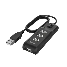Hama USB 2.0 Hub s vypínačem černá / USB hub / 4× USB-A / napájení přes USB / kabel 1,8 m (200118)