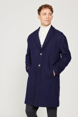 AC&Co Altınyıldız Classics Men's Navy Blue Oversize Loose Cut Mono Collar Woolen Cuff Coat