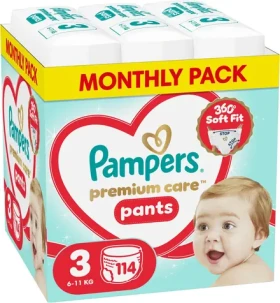 Pampers Premium Care 6-11 kg (114 ks) / Plenkové kalhotky / Velikost 3 (6-11 kg)
