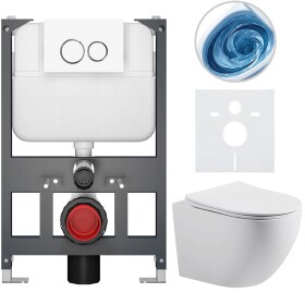 CERANO - Kompletní WC set Basic/Cesso - bílá matná - WC tlačítko Dualo/Bílá - závěsné - nízký modul - předstěnová instalace - 49x36 CER-8050BD86154
