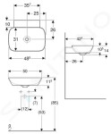 GEBERIT - ONE Umyvadlo na desku 500x425x140 mm, bez přepadu, bez otvoru pro baterii, KeraTect, bílá 505.040.01.6