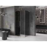 MEXEN/S - Velar L sprchový kout, posuvné dveře 100 x 90, grafit, zlato 871-100-090-43-50