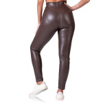 Dámské legíny koženého vzhledu RELAX & GO LEATHEROPTIC LEGGINGS - BELLINDA - tmavě hnědá M