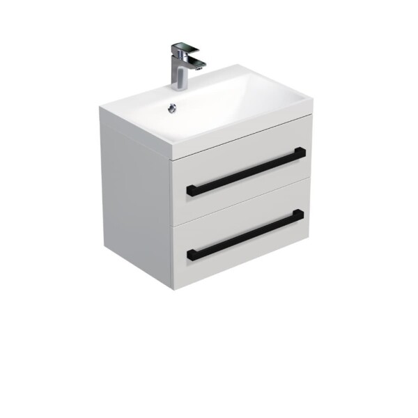 Koupelnová skříňka s černou úchytkou a umyvadlem SAT Cube Way 60x53x40 cm bílá lesk lesk/mat CUBE2C60ZBL CUBE2C60ZBL