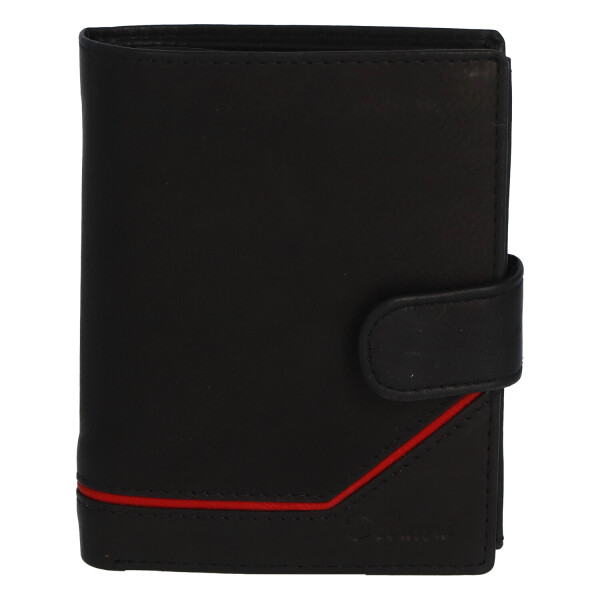 Pánská kožená peněženka na výšku se zápinkou David, černo-červená
