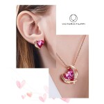 Souprava náhrdelníku a náušnic Swarovski Elements Amorita - srdíčka, Růžová 45 cm + 5 cm (prodloužení)