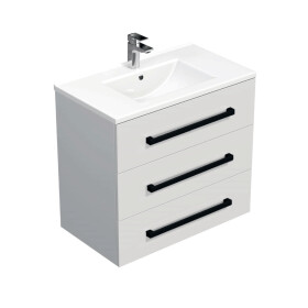 Koupelnová skříňka s černou úchytkou a umyvadlem SAT Cube Way 80x76,5x46 cm bílá lesk CUBE46C803BIMOD CUBE46C803BIMOD