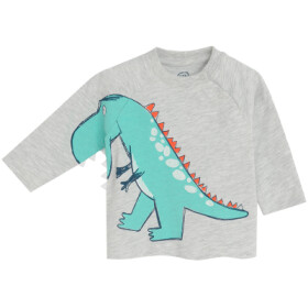 Tričko s dlouhým rukávem a potiskem dinosaura- šedé - 68 GREY MELANGE