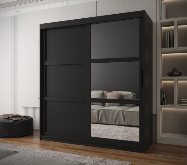 Šatní skříň Abi Miror 3 Barva korpusu: Černá, Rozměry: 180 cm, Dveře: Černá