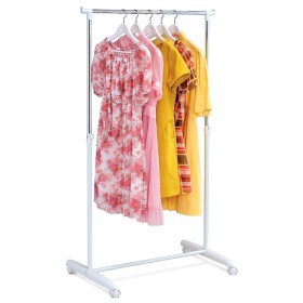 Stojan na šaty, jednoramenný, bílá barva, kov / plast, chrom