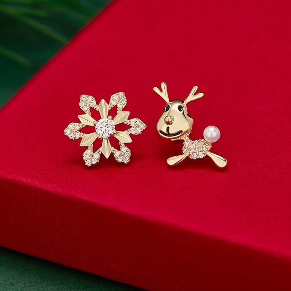 Vánoční stříbrné náušnice Sněhová vločka, Zlatá