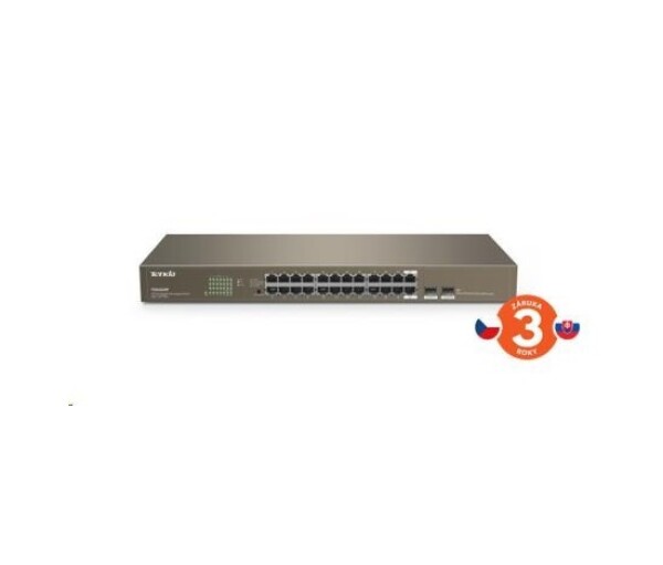 Tenda TEG1024F - 22-port Gigabit Ethernet Switch + 2x Combo SFP/RJ45, 10/100/1000 Mbps, Fanless, Rackmount, Kov EDF_436315