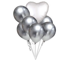 Balónky chromové stříbrné a bílé srdíčko set balonky.cz Balónky chromové stříbrné a bílé srdíčko set balonky.cz
