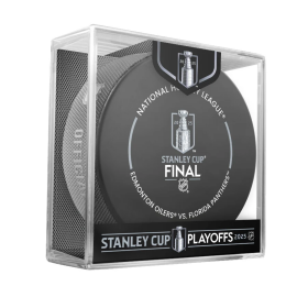 Inglasco Puk Stanley Cup Final 2025 Matchup Game 2 NHL Official Game Puck Edmonton Oilers vs. Florida Panthers