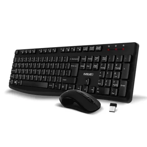 EVOLVEO K1050-BK-EN Tichý set bezdrátové klávesnice a myši černá / US INTL znaky / USB-A přijímač 2.4 GHz (K1050-BK-EN)
