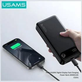 USAMS PB80 černá / Powerbanka / 20000mAh / PD 20W / USB-C + 2x USB-A / LED displej (20KCD25101)