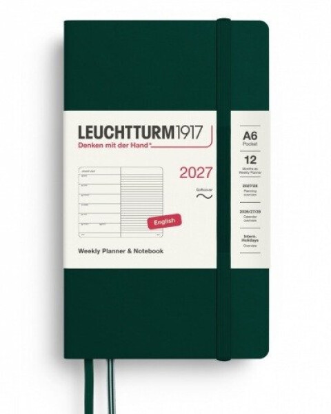 Týdenní plánovač Zápisník Forest Green, Pocket A6 2027, Softcover, anglicky