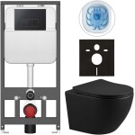 CERANO - Kompletní WC set Basic/Cesso - černá matná - WC tlačítko Modulo/Černá - závěsné - předstěnová instalace - 49x36 CER-8050BD86368
