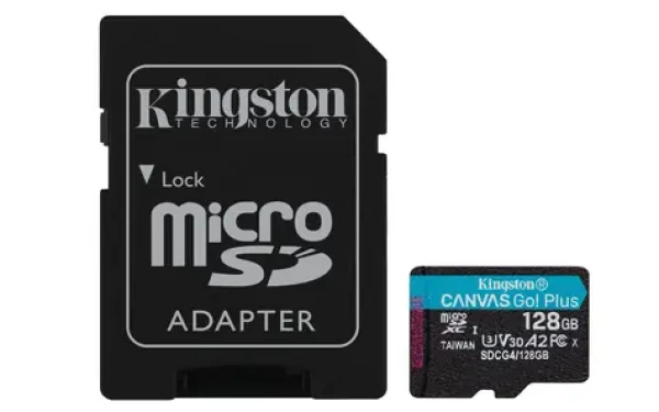 Kingston Canvas Go Plus microSDXC 128GB s adaptérem / UHS-I V30 / U3 / Class 10 / čtení: až 200MBs / zápis: až 160 MBs (SDCG4/128GB)