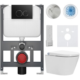 CERANO Závěsné WC s bidetem Basic/Cronus Premium - bílá lesklá - WC tlačítko Dualo/Černá - závěsné - nízký modul - předstěnová instalace - 59,3x38,4 cm