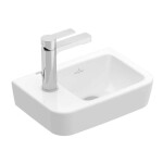 VILLEROY & BOCH - O.novo Umývátko Compact 36x25 cm, bez přepadu, otvor pro baterii vlevo, AntiBac, CeramicPlus, alpská bílá 434237T2